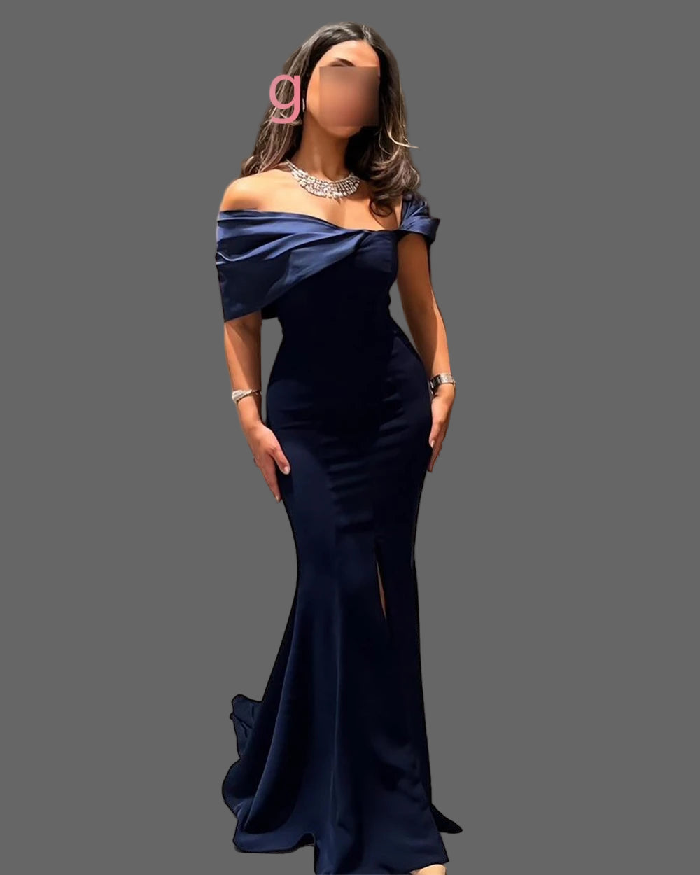 Customized Mermaid Blue Jersey Dress – Off-Shoulder Boat Neck