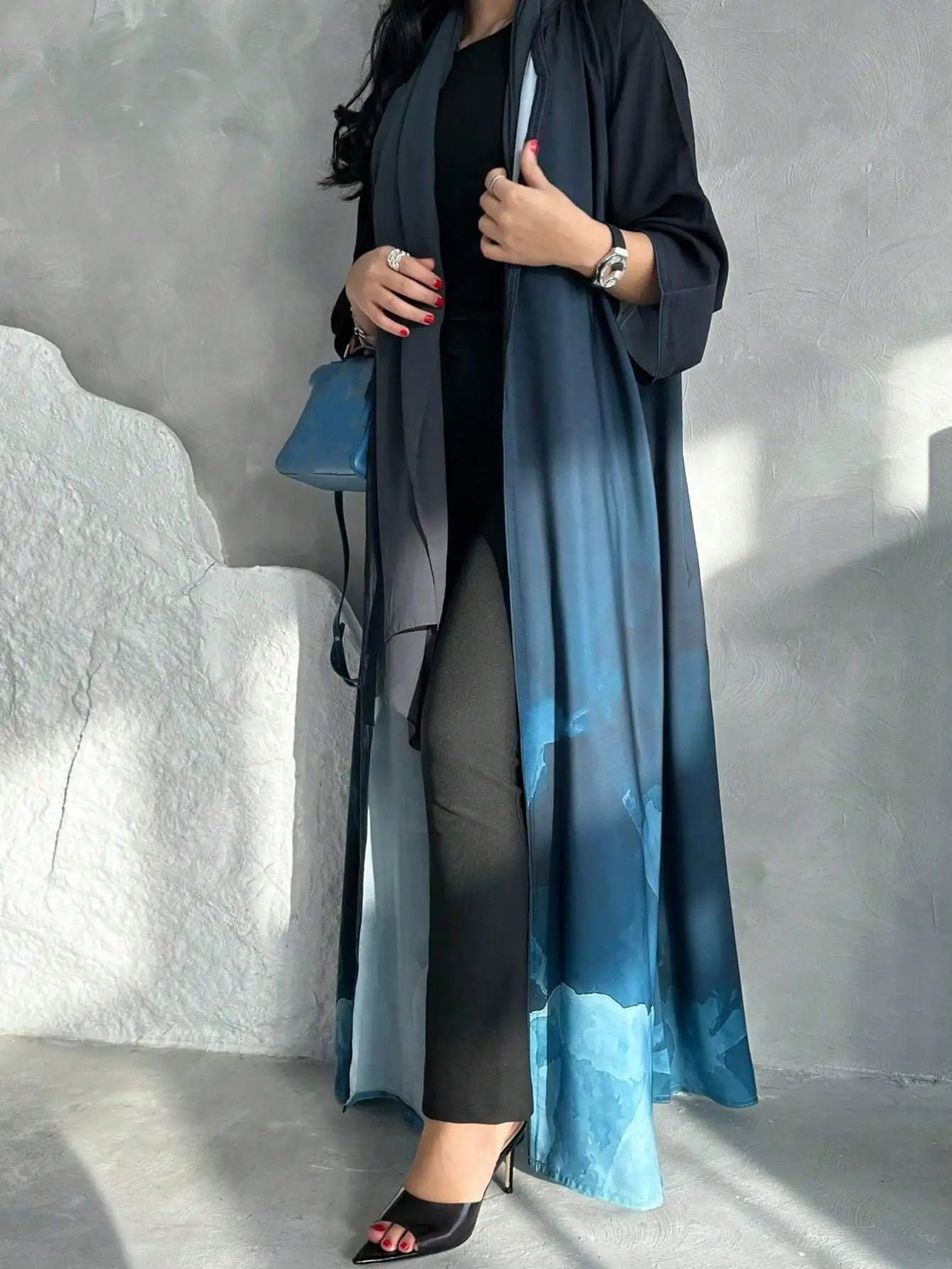 Middle Eastern Loose Tie Dye Abaya Muslim Full Sleeve Open Front Abayas Elegant Turkey Kaftan Arabian Maxi Dresses Women Jilbabs