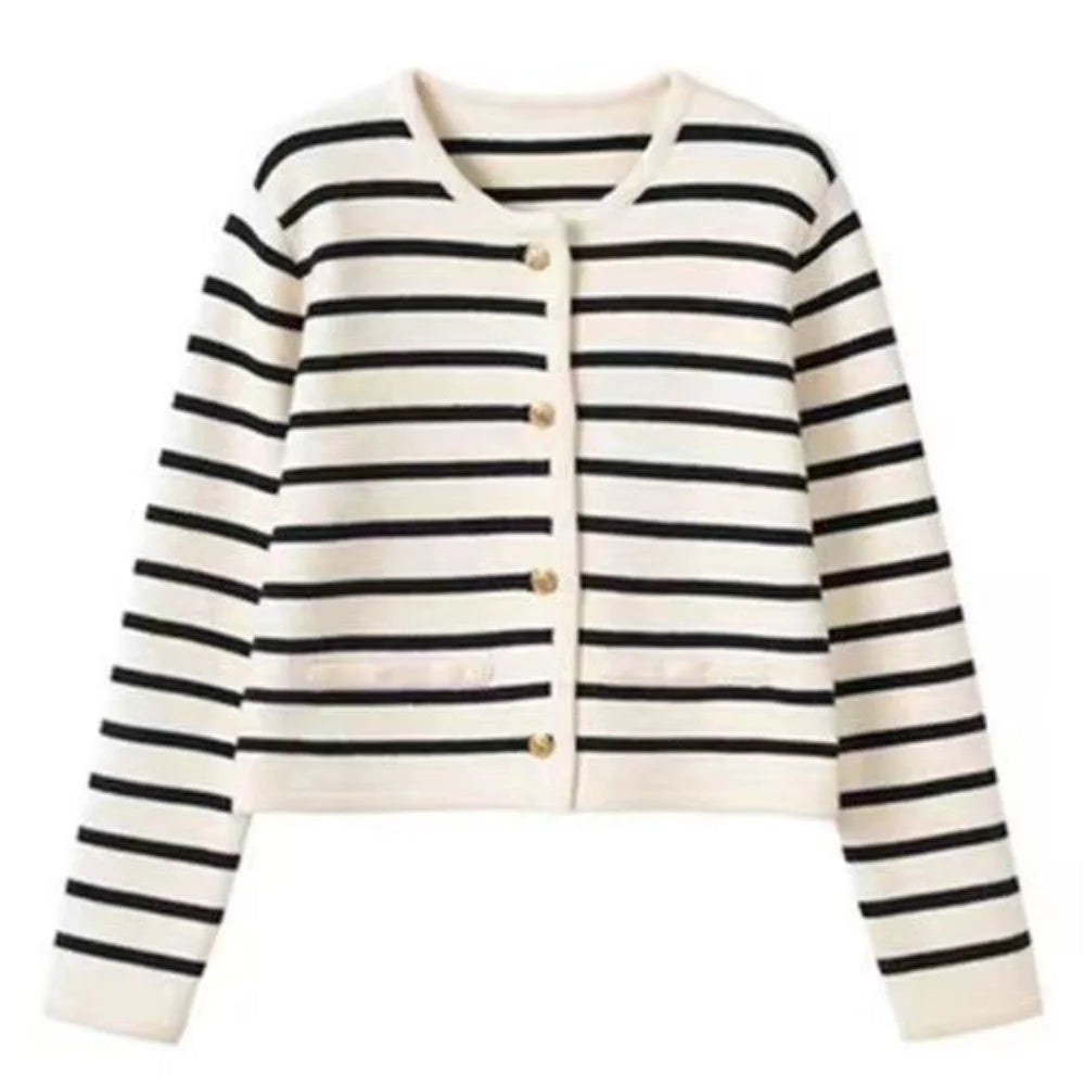 Elegant Knit Vest Cardigan for Women – Striped Office Lady Sweater
