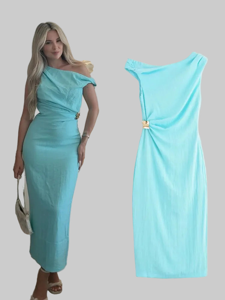 Women’s Summer Asymmetrical Dress – Sexy Sleeveless Long Slit Slim