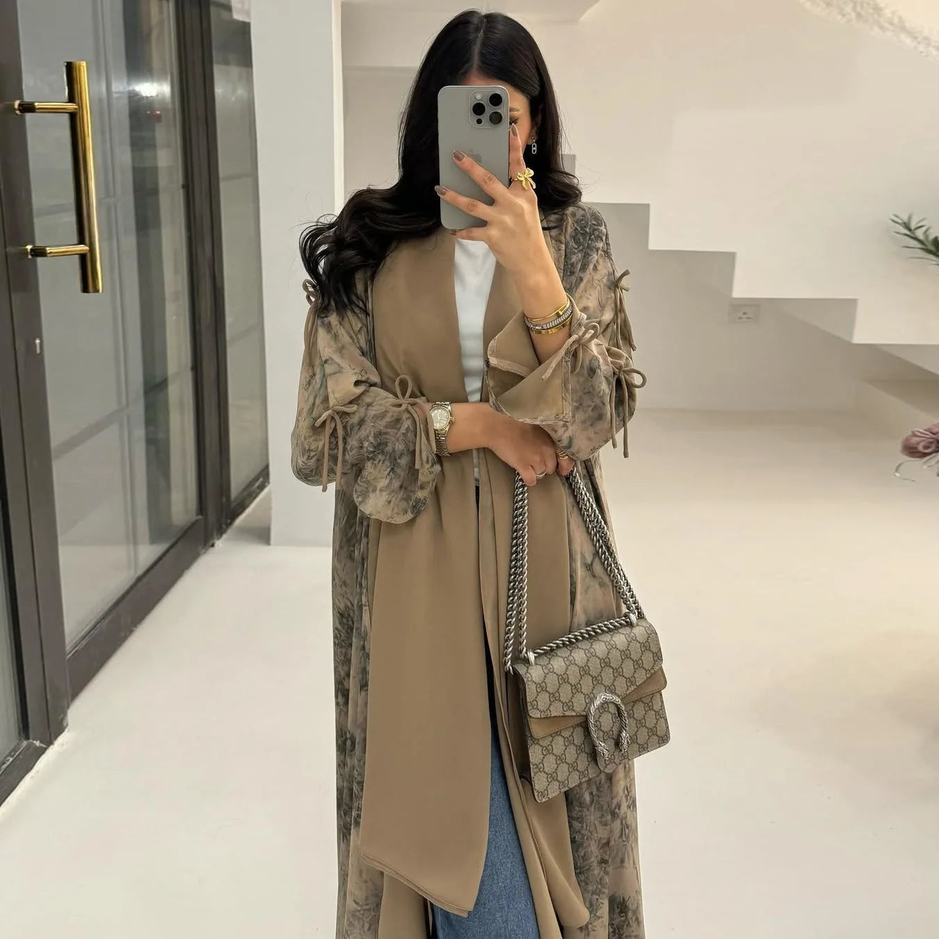 Women Print Abaya with Scarf – 2 Piece Long Kaftan Set