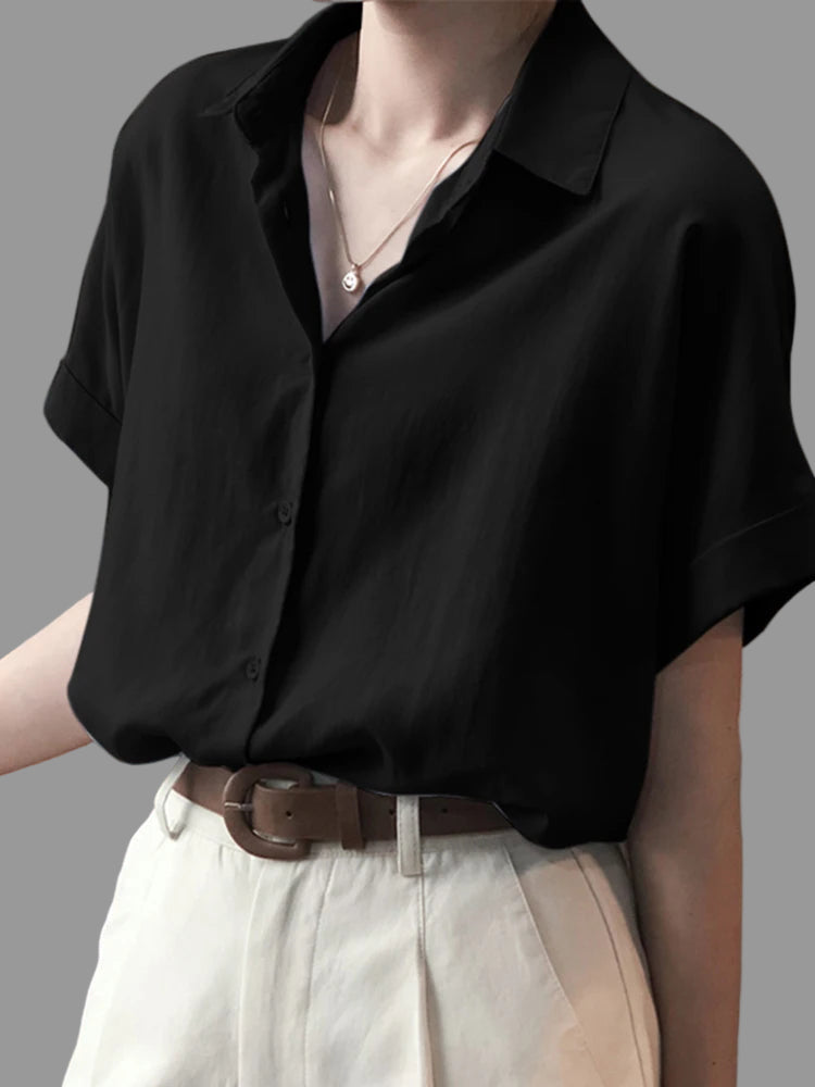 Oversized Women’s Shirt – Loose Fit Casual Solid Button