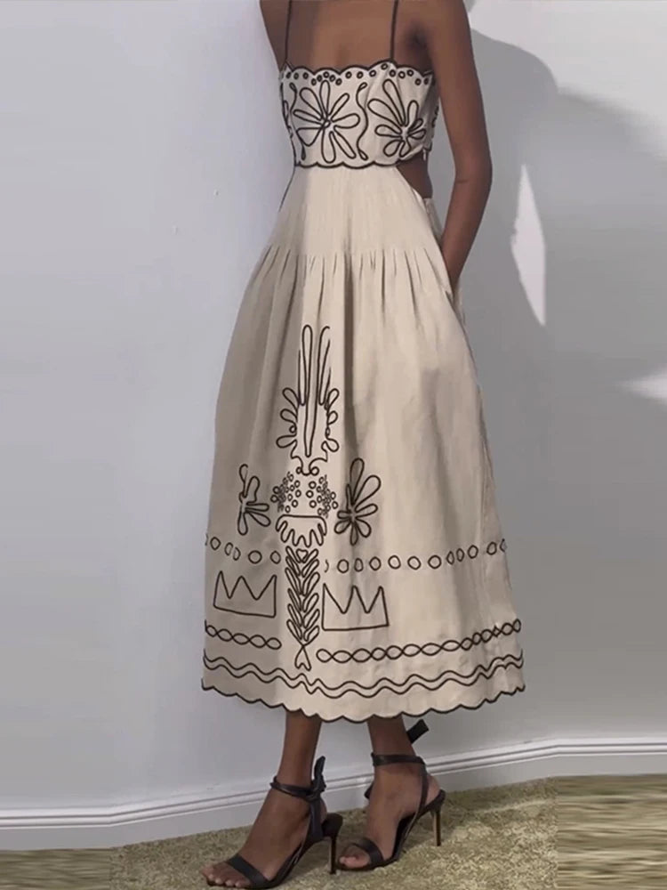 Sexy Hollow Out Backless Sleeveless Wave Hem Dress