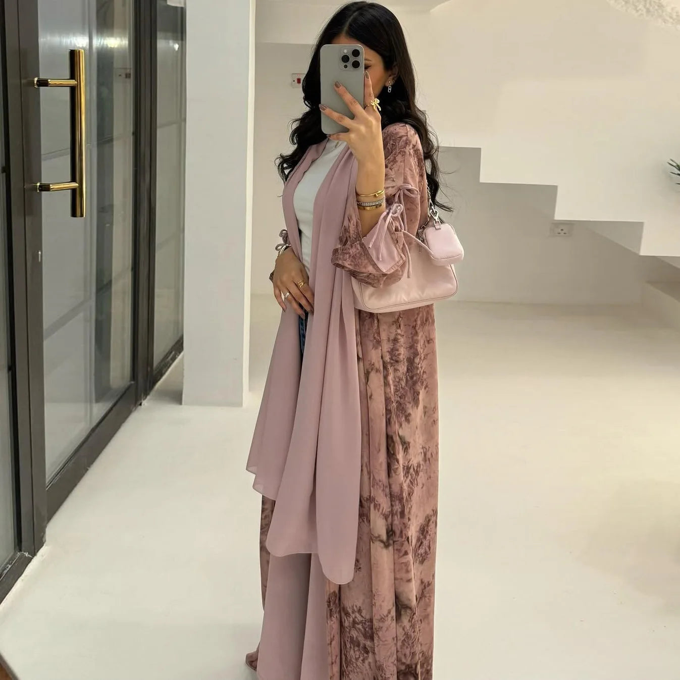 Women Print Abaya with Scarf – 2 Piece Long Kaftan Set