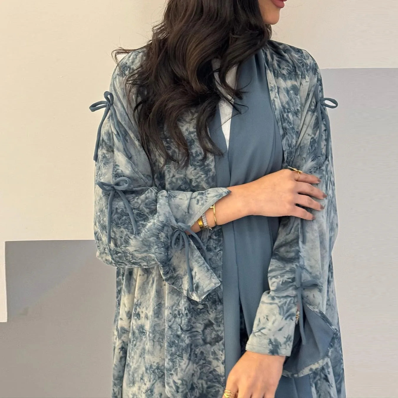 Women Print Abaya with Scarf – 2 Piece Long Kaftan Set