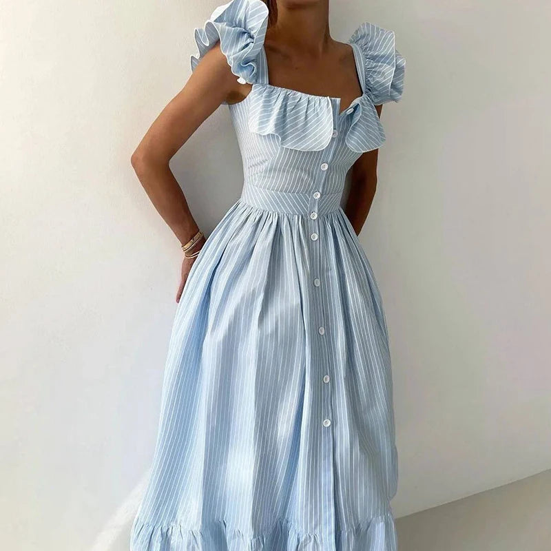 V-neck Sleeveless Draped Front Split Summer Party Dress
