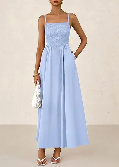 Dress With Square Neckline And Adjustable Thin Shoulder Strap
