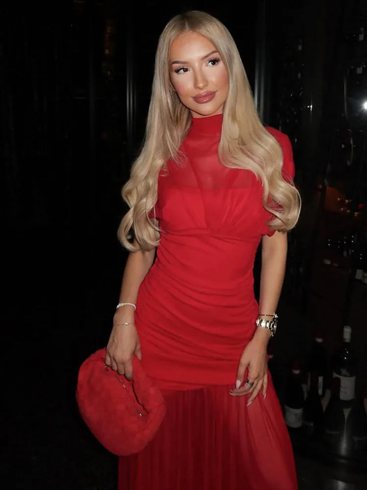 Mesh Maxi Dress | Sexy Short Sleeve High Waist Slim