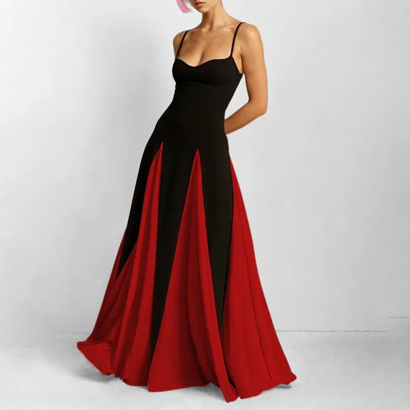 Black and red evening gown on a white background
