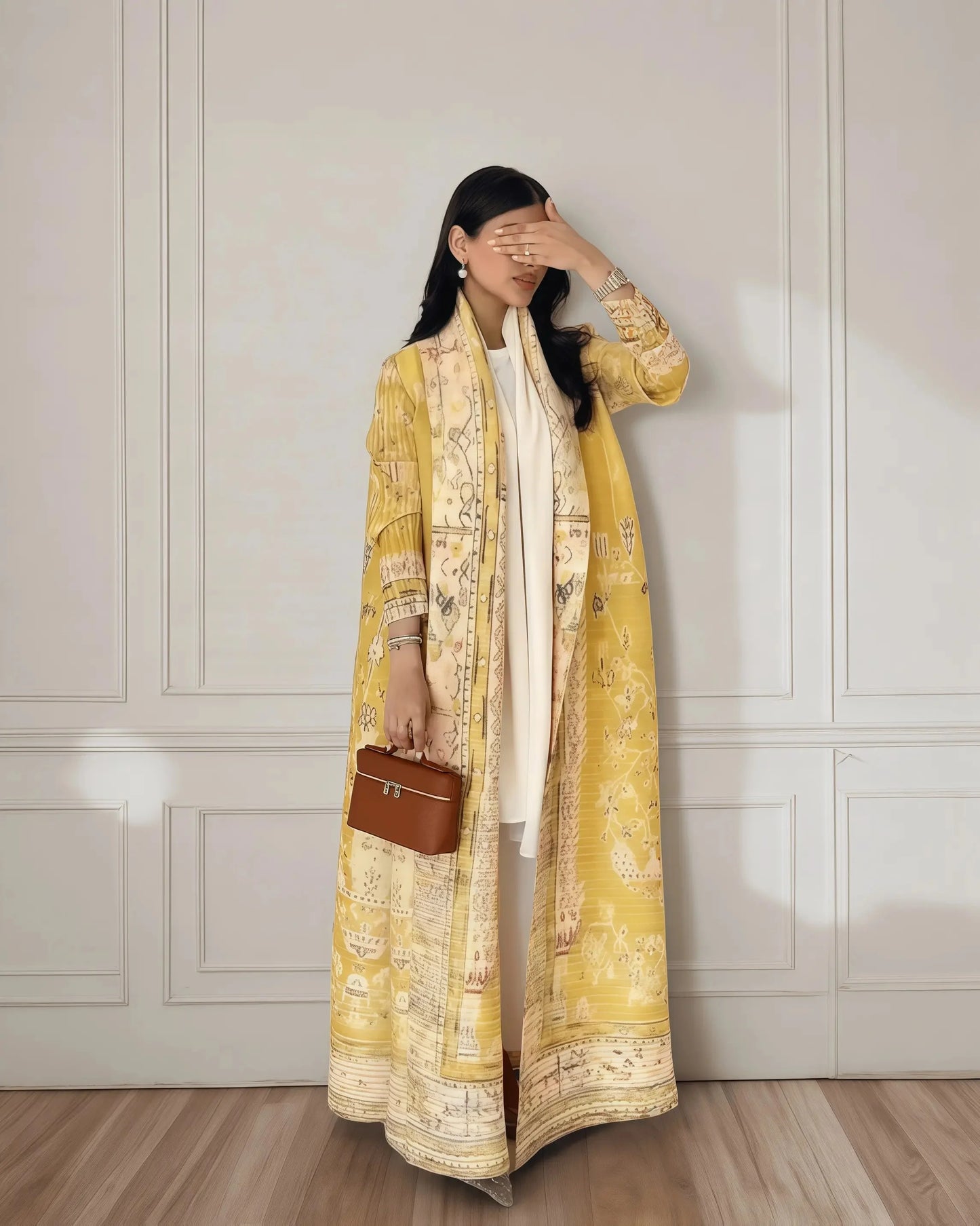 Women’s Long Coat | Printed Muslim Abaya with Waist Belt