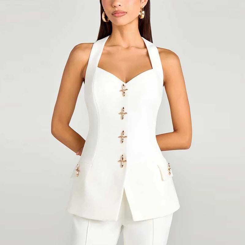 Women’s Blazer Pants Set | Vest Suit with Lapel, Slim Waist