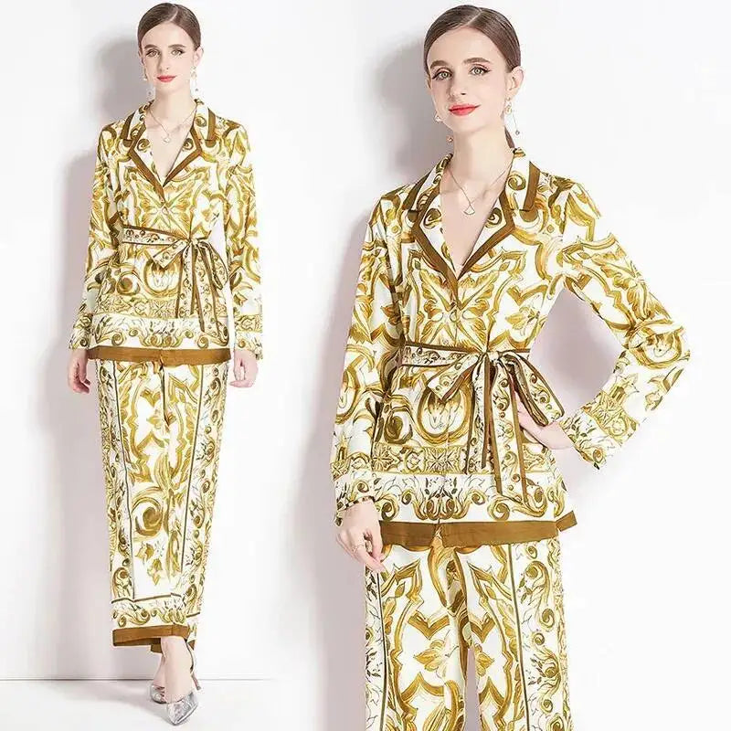 Floral Set – Women’s Long Sleeve Blouse & Skinny Pants