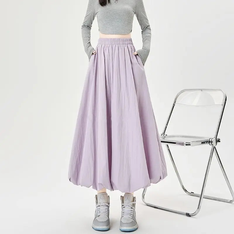 Puffy Flower Bud Skirt – High-Waisted A-Line Lantern Skirt