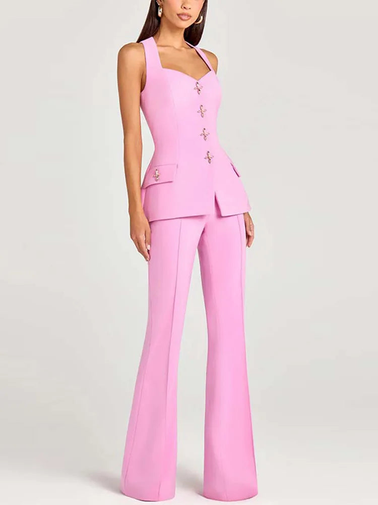 Women’s Blazer Pants Set | Vest Suit with Lapel, Slim Waist