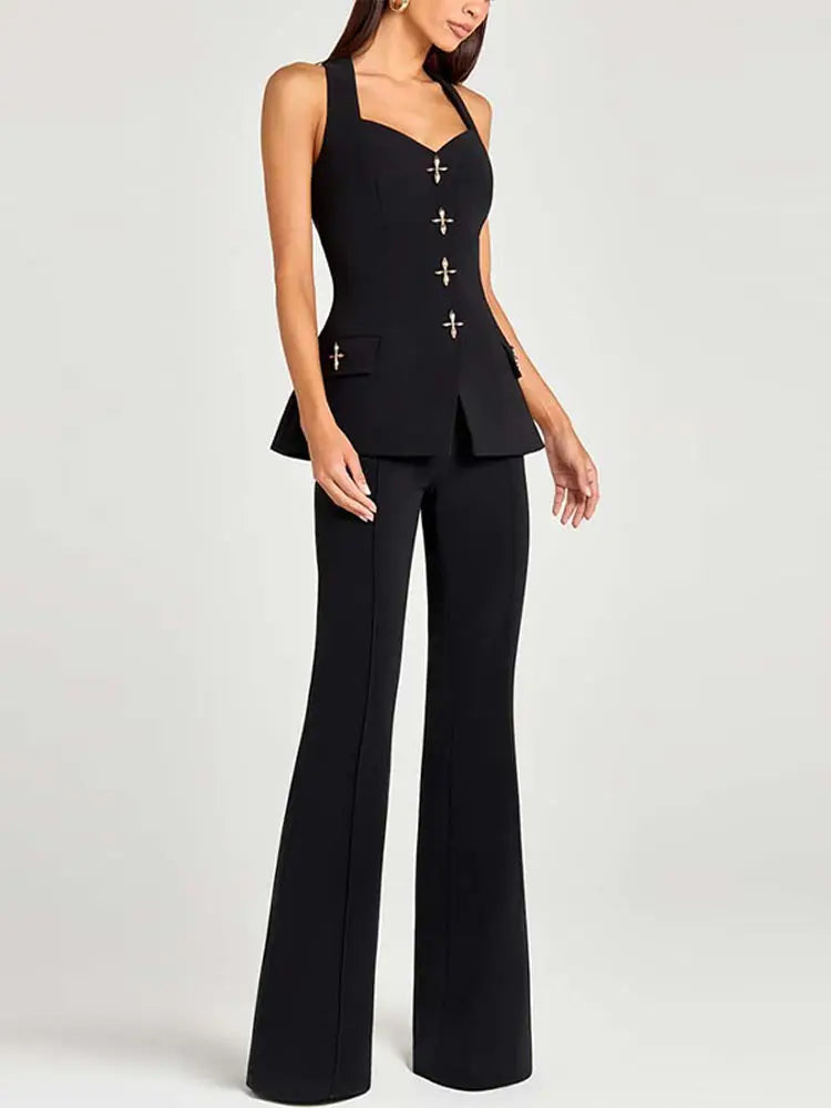 Women’s Blazer Pants Set | Vest Suit with Lapel, Slim Waist