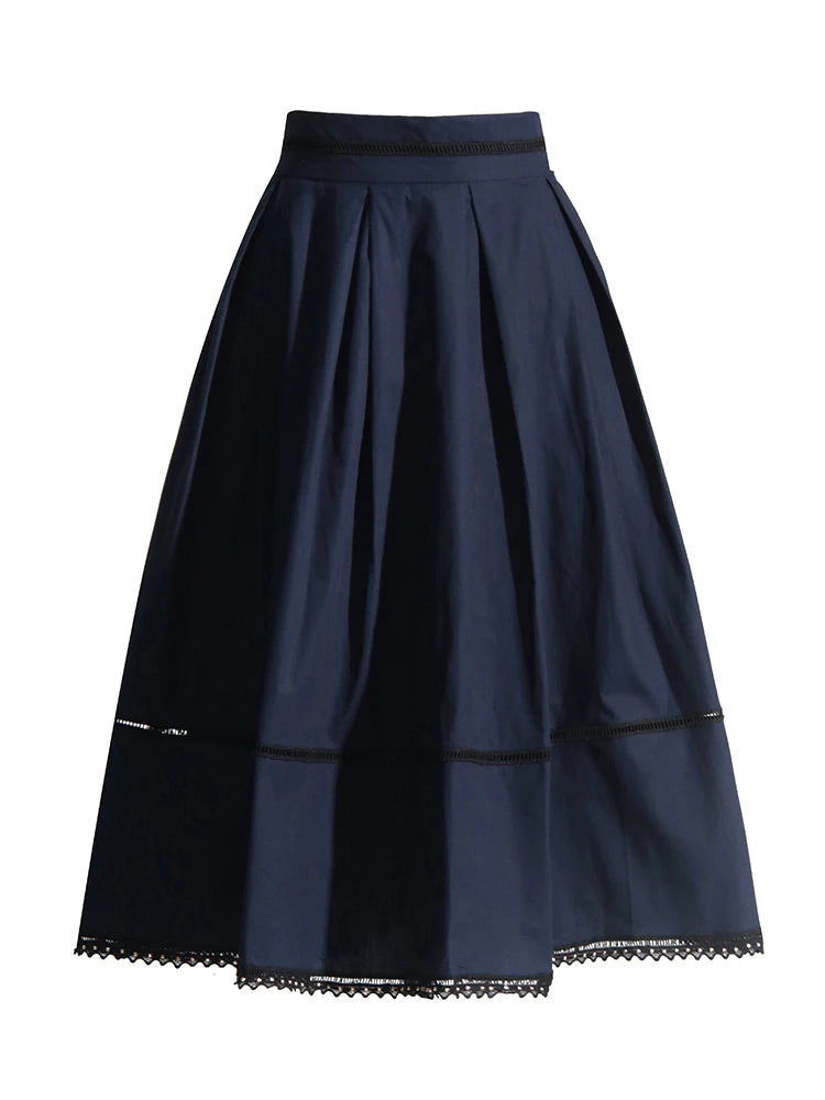 Lapel Short Sleeve Top & High Waist A-Line Skirt Set