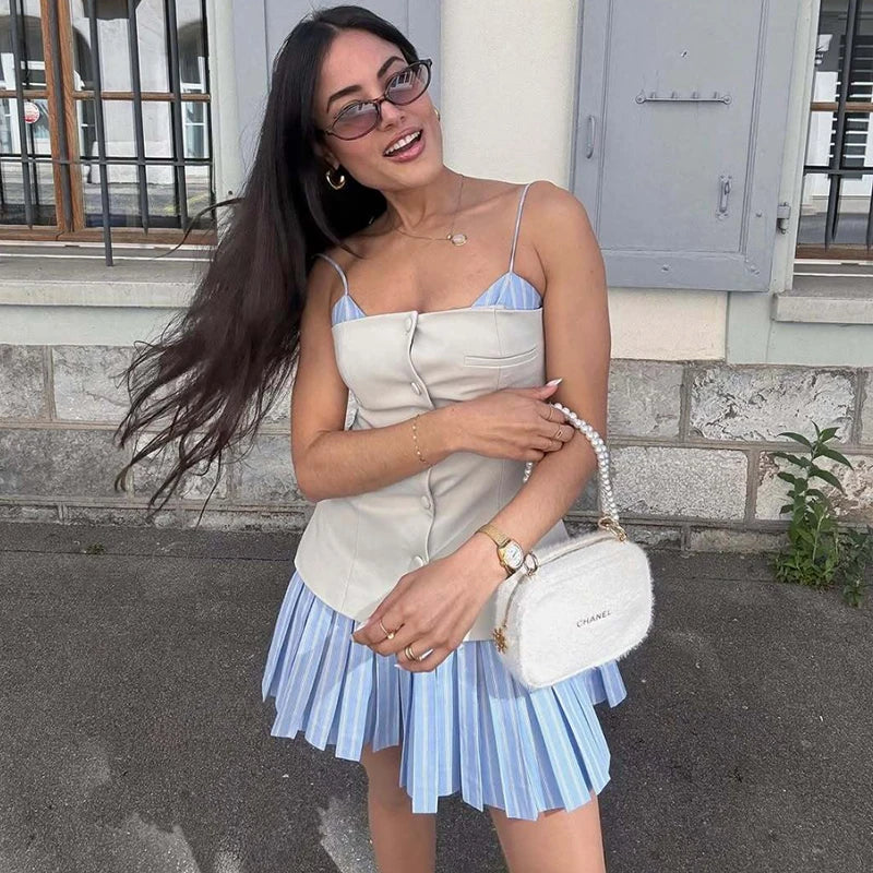 Patchwork Mini Dress – Chic Sling Tube Top Slim