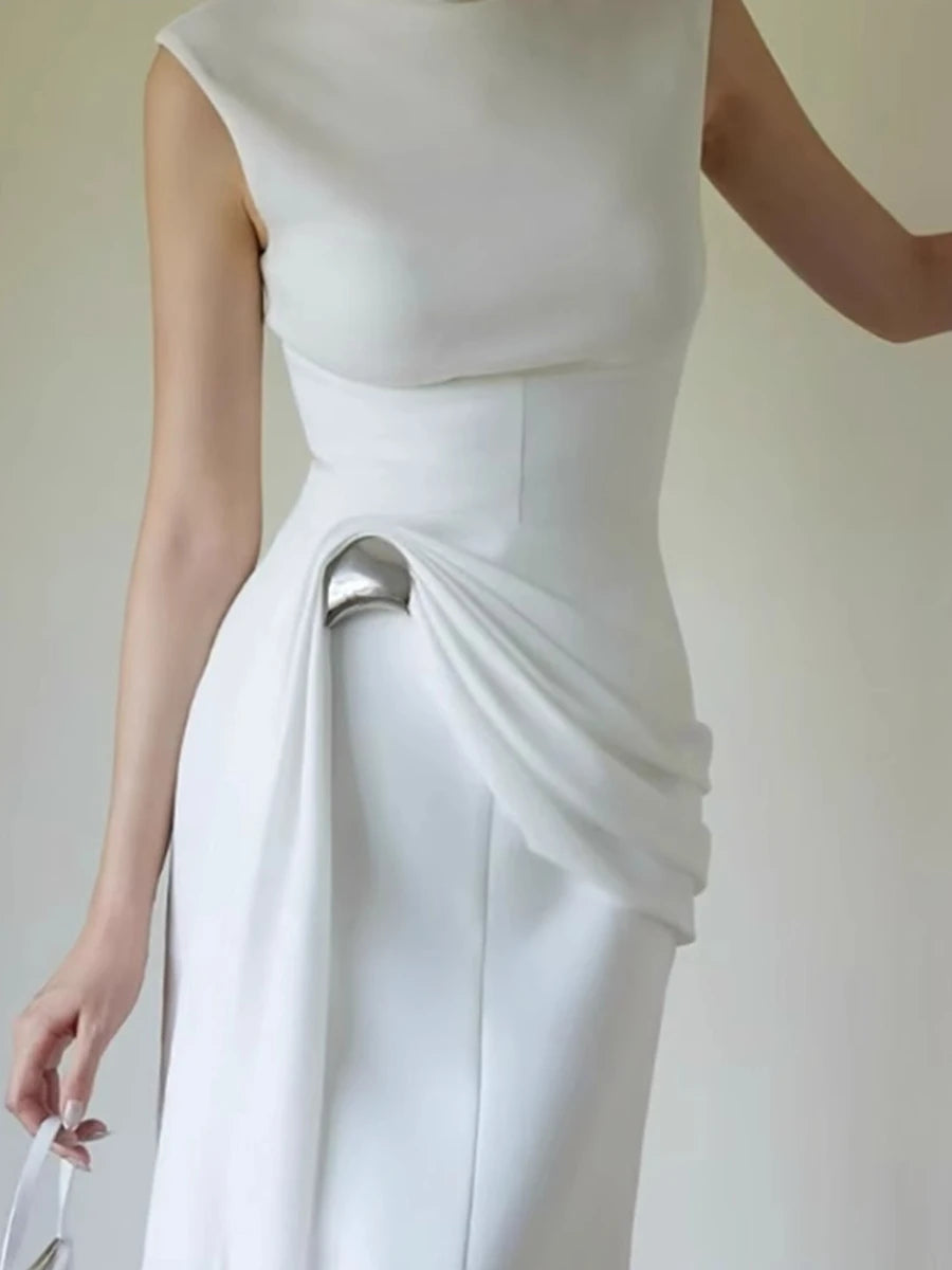 Slimming Sequined Patchwork Dress – Elegant Sleeveless Minimalist