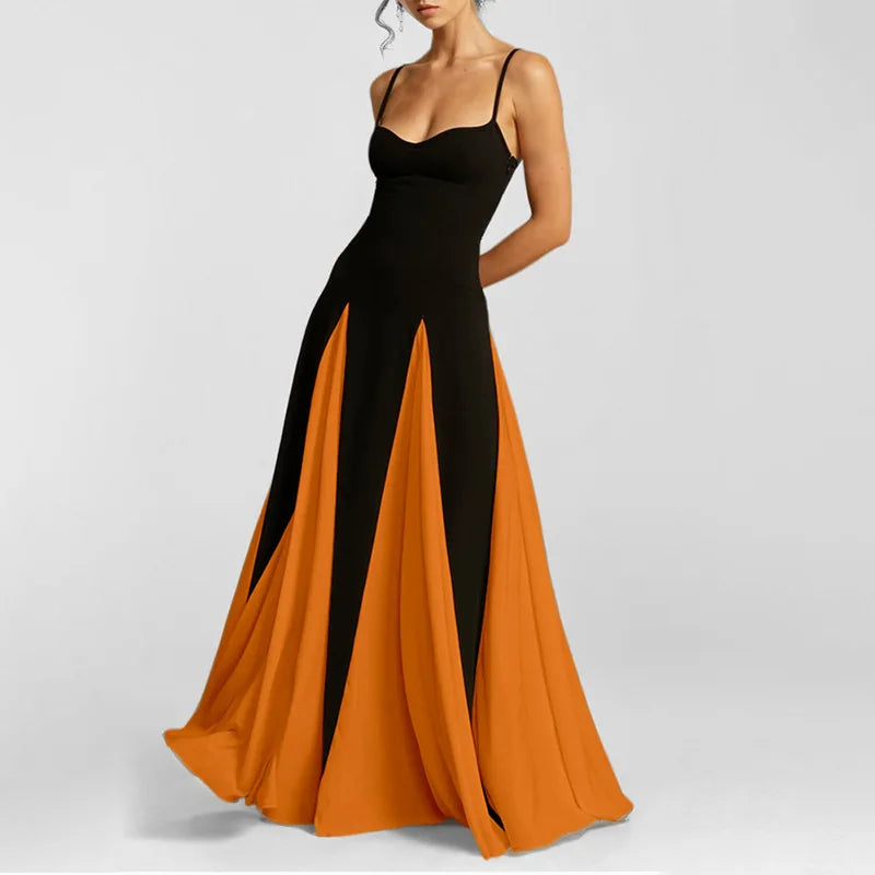 Contrast Pleated-Hem Dress | Sleeveless High-Waist Backless