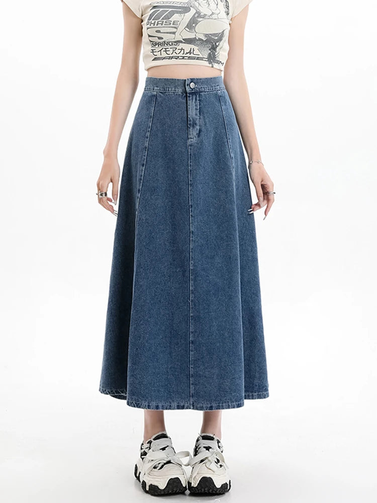 Summer High Waist A-Line Casual Blue Jean Skirt