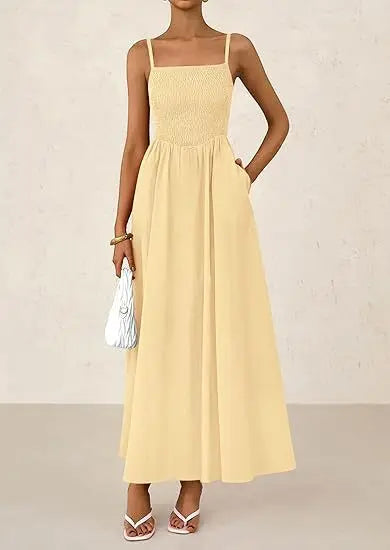 Dress With Square Neckline And Adjustable Thin Shoulder Strap