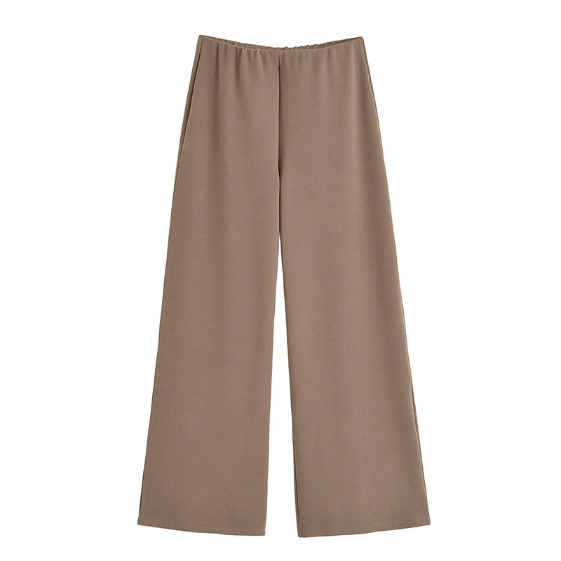 Pair of brown wide-leg pants on a white background