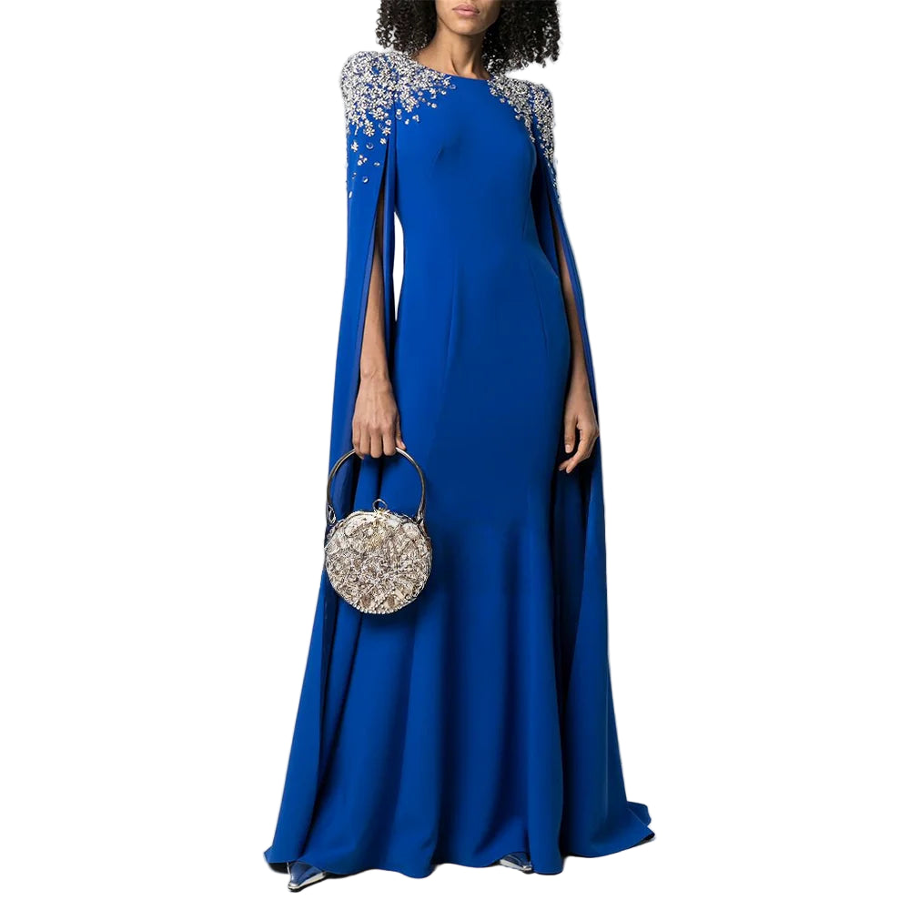 Light Purple Mermaid Dress – Round Neck with Cape Sleeves