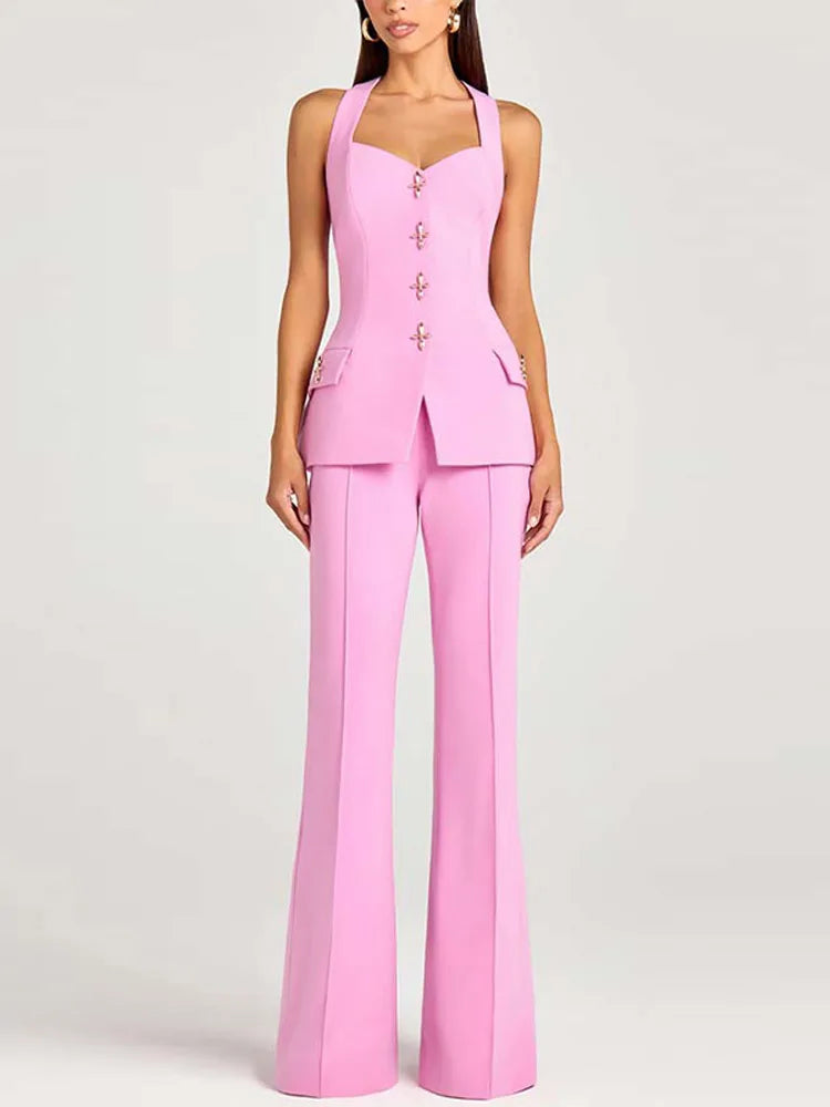 Women’s Blazer Pants Set | Vest Suit with Lapel, Slim Waist
