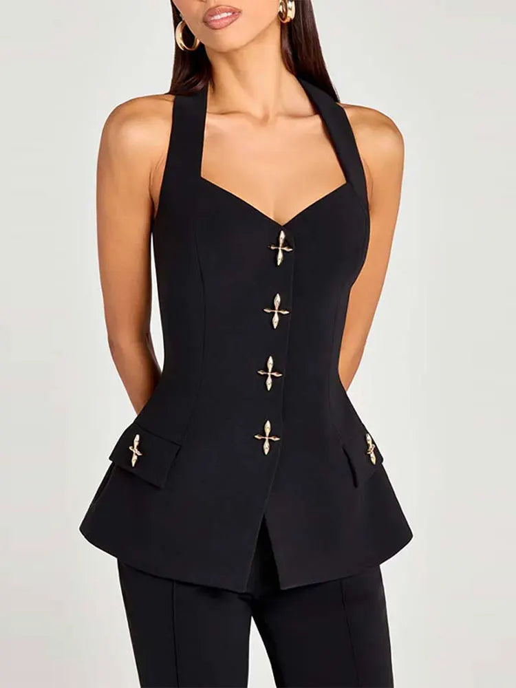 Women’s Blazer Pants Set | Vest Suit with Lapel, Slim Waist