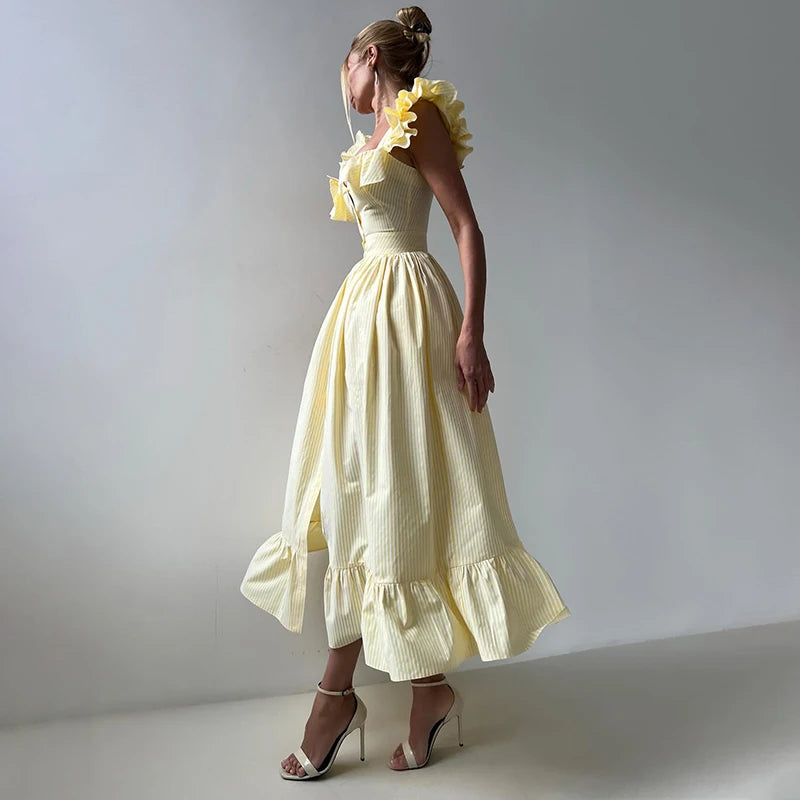 V-neck Sleeveless Draped Front Split Summer Party Dress