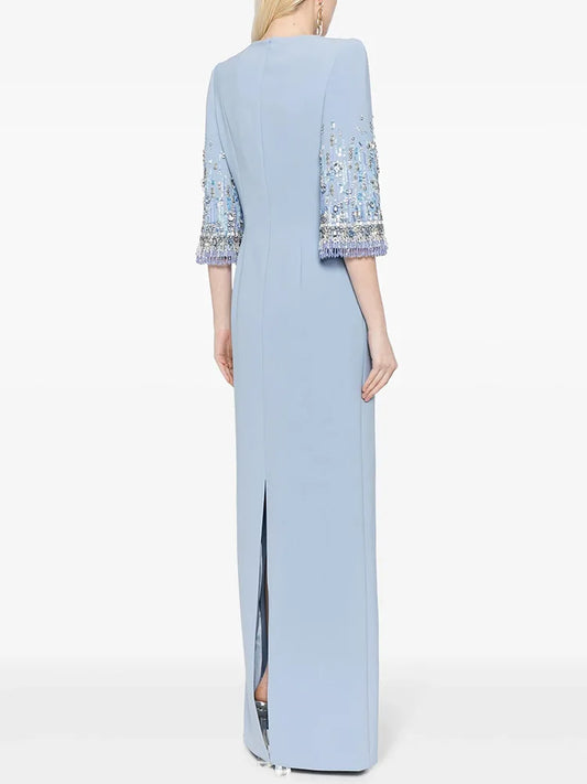 Beaded Maxi Dress – Women’s Half Sleeve Long