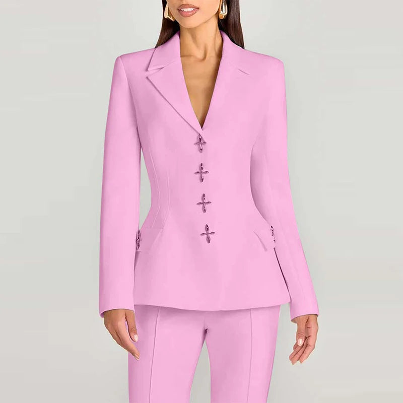 Women’s Blazer Pants Set | Vest Suit with Lapel, Slim Waist