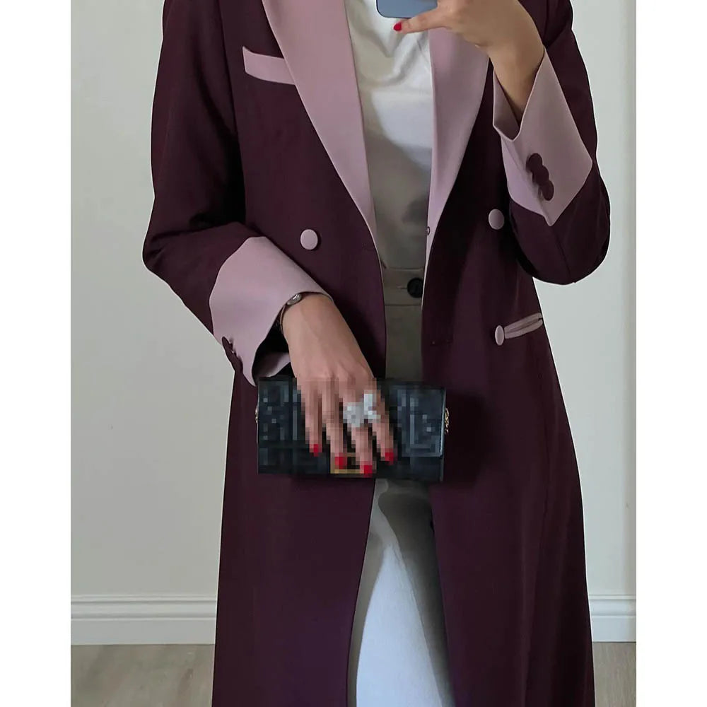 Elegant Double Breasted Peak Lapel Jacket Style Abaya Dress