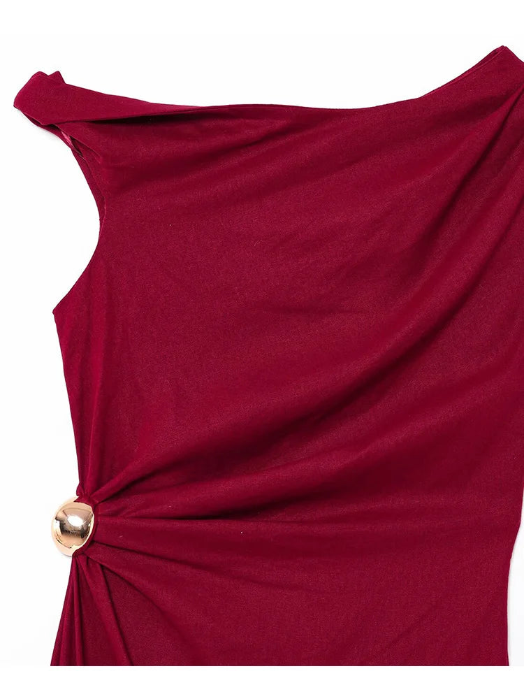 Pleated Midi Dress |O-Neck Sleeveless Tank Dress