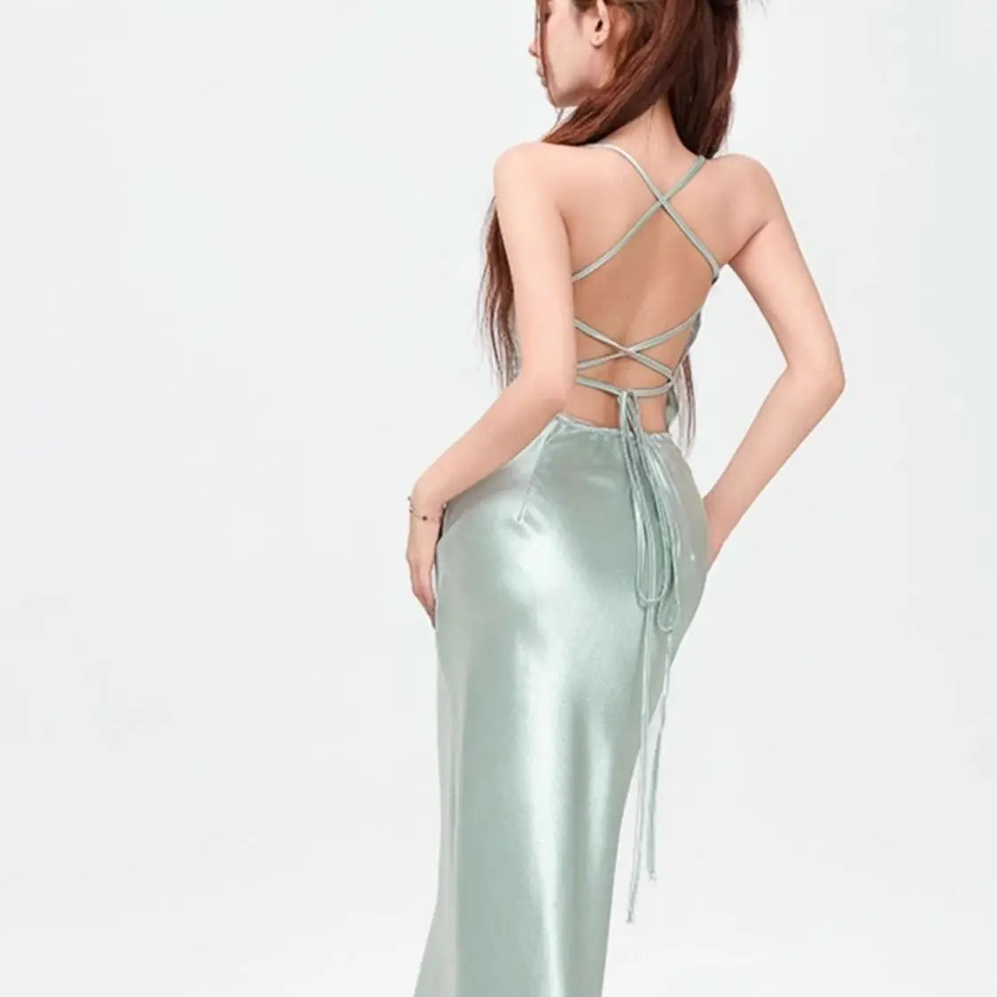 Satin Mint Green Sleeveless Backless Dress – Slim Bandage Hip Wrapped