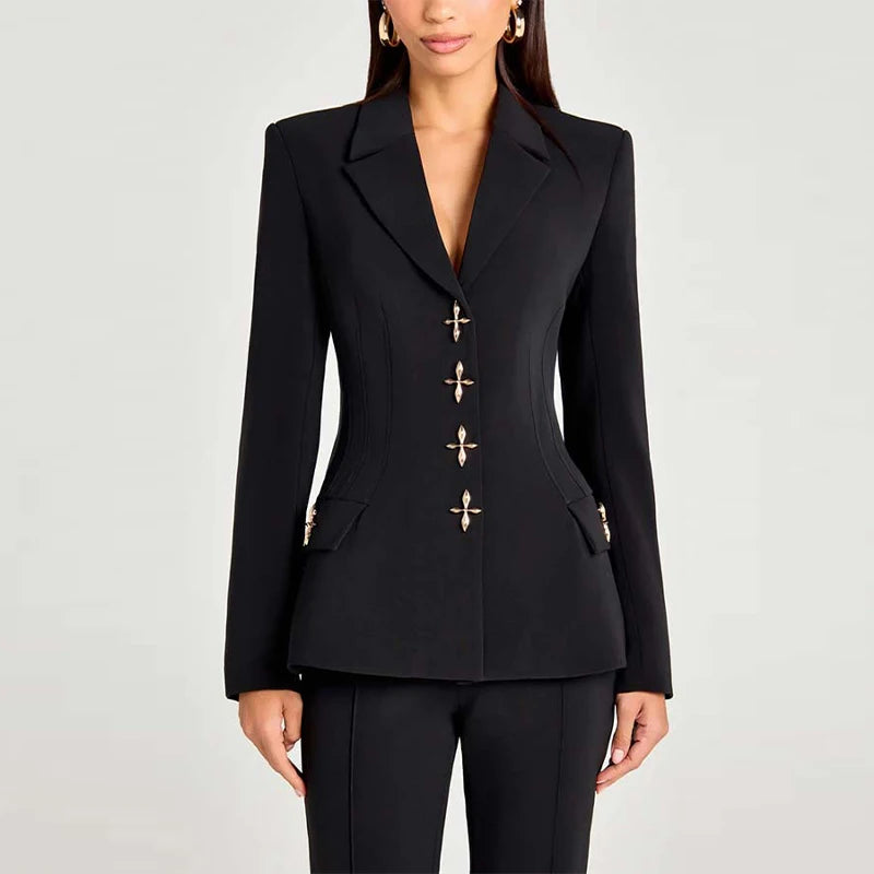 Women’s Blazer Pants Set | Vest Suit with Lapel, Slim Waist