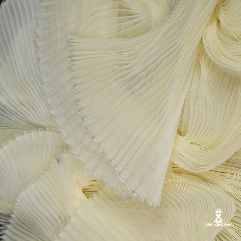 Accordion Pleated Chiffon Fabric Smooth By Meters for Dresses Clothes Sewing Plain High Quality Designer Textile Breathable Thin