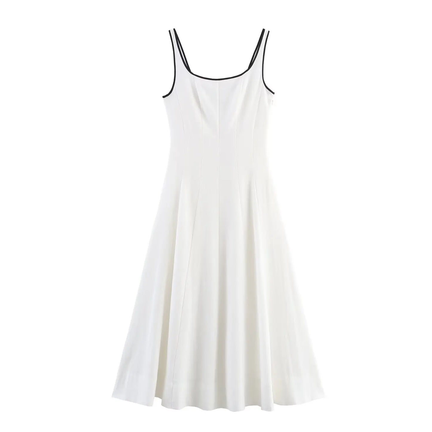Contrast Edge Midi Dress | Casual Loose Suspender Dress