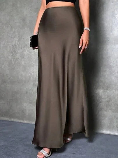 Elegant Satin High Waisted Maxi Skirt | A Line Long Skirts