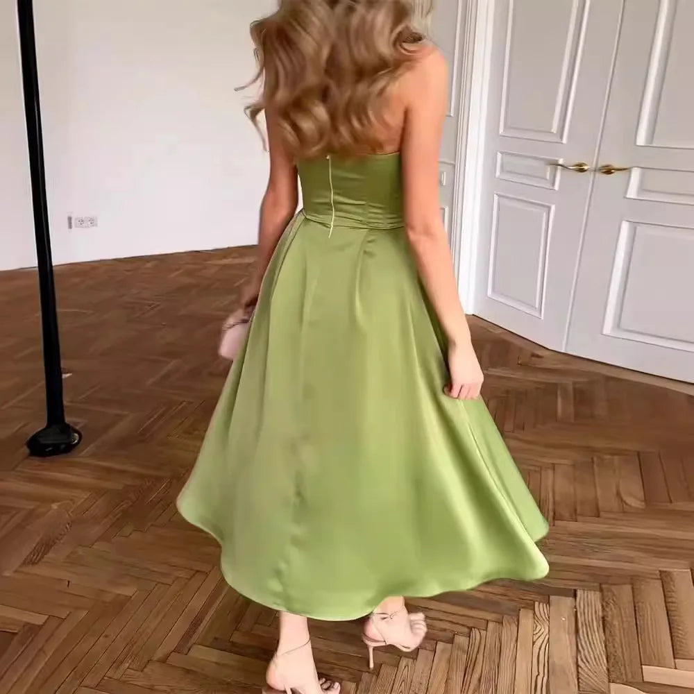 Strapless Green Maxi Dress – Women’s Luxury Designer Sleeveless