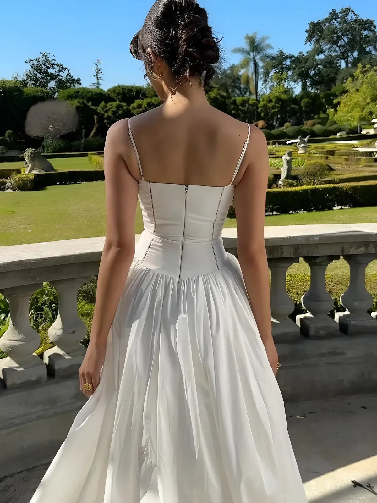 Elegant White Corset Detail Spaghetti Strap Dress