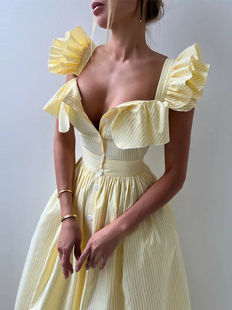 V-neck Sleeveless Draped Front Split Summer Party Dress