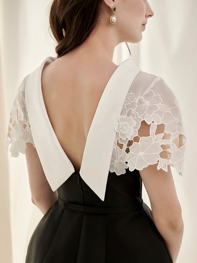 Lace Crochet Backless Dress – Sleeveless Patchwork High Waist