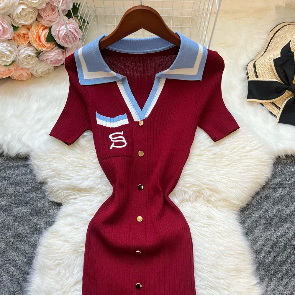 Embroidery Long Bodycon Sweater Knitted Dress