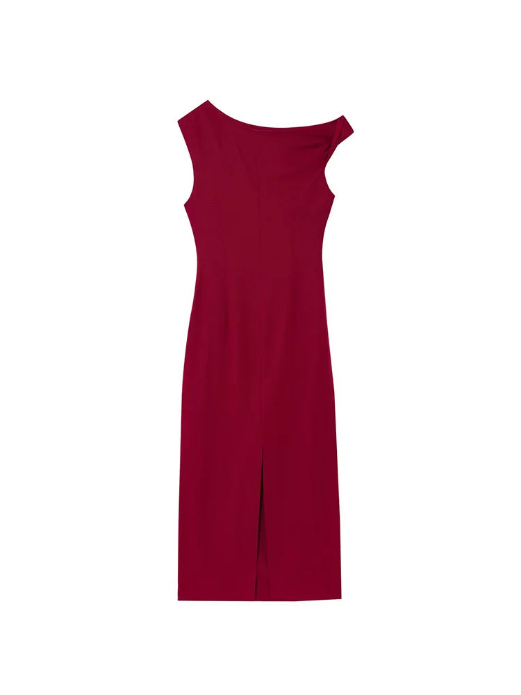 Pleated Midi Dress |O-Neck Sleeveless Tank Dress