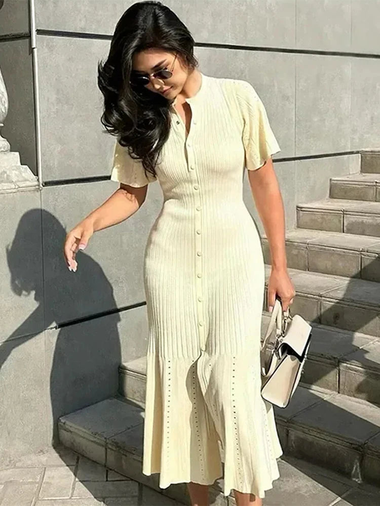 Elegant Summer O-Neck Short Sleeve High Waist Bodycon