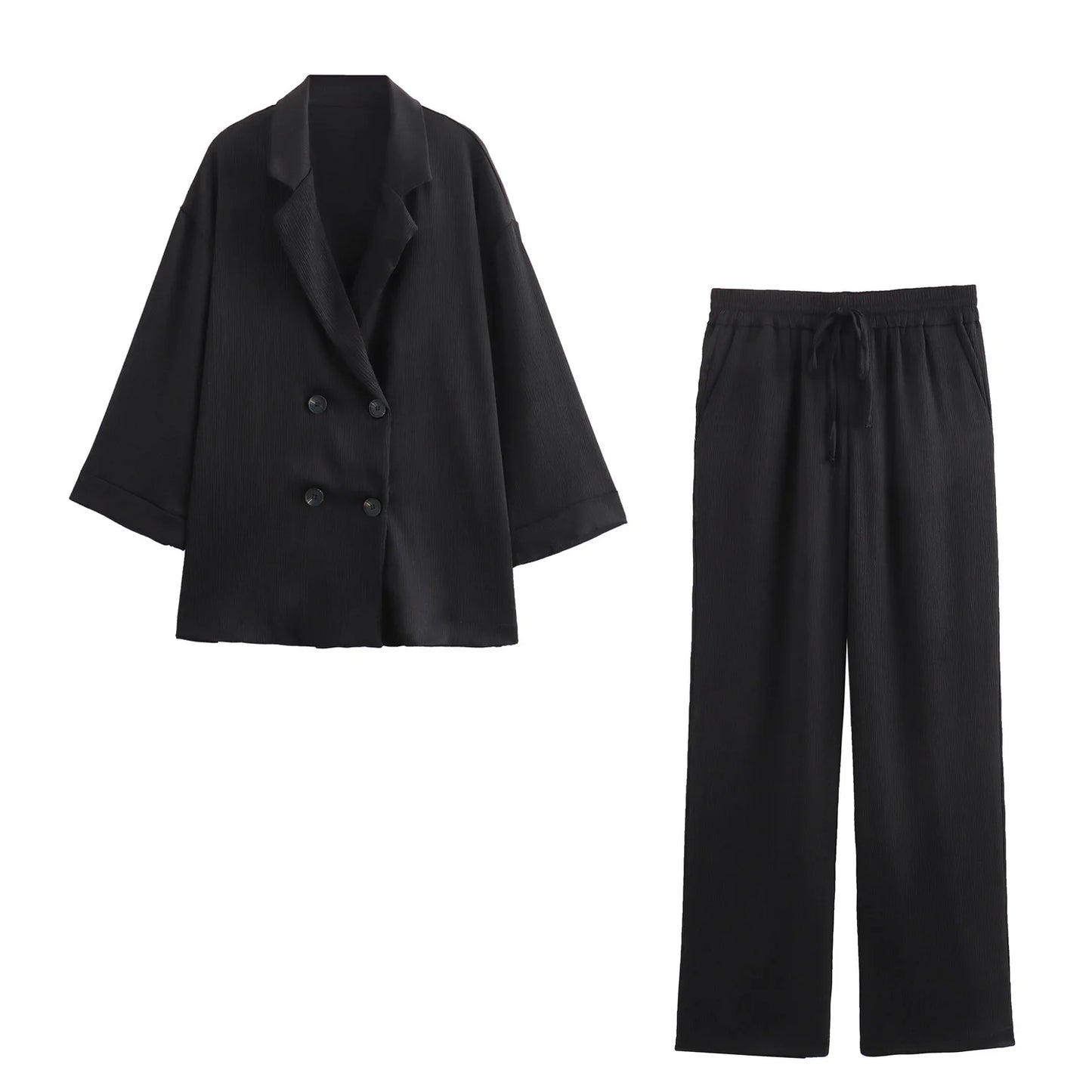Black coat and black pants on a white background
