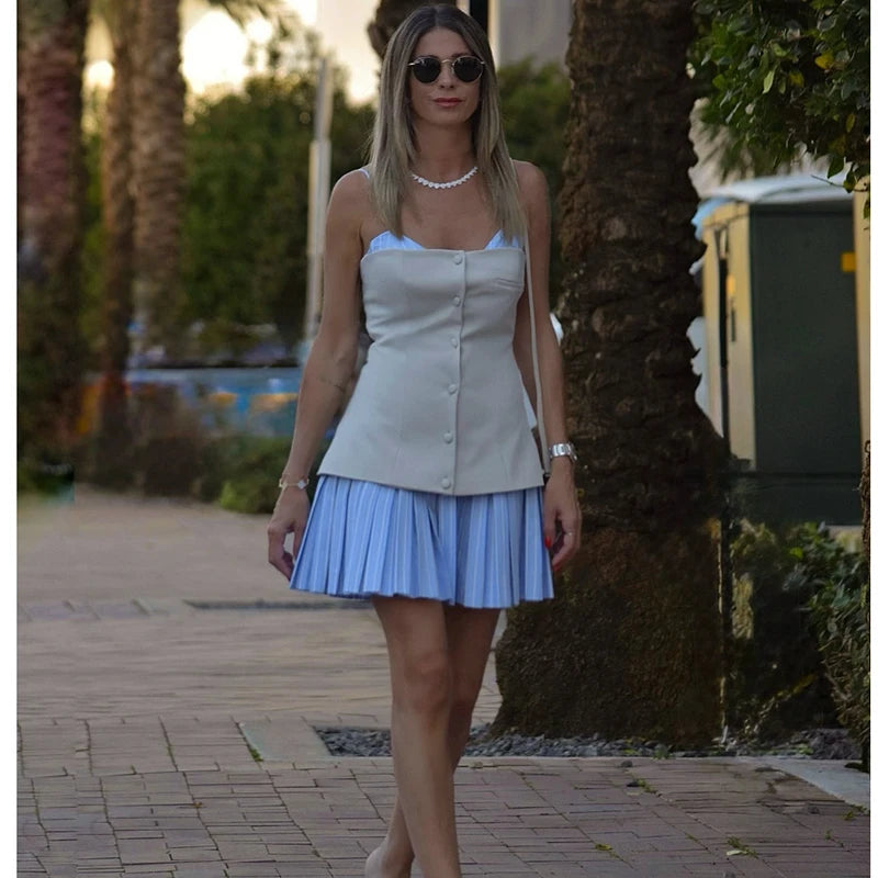 Patchwork Mini Dress – Chic Sling Tube Top Slim