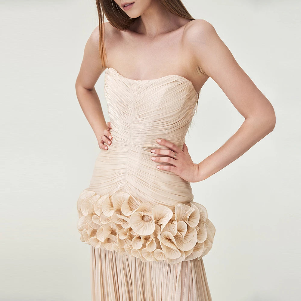 Strapless Slimming Midi Dress | Sleeveless Patchwork Folds