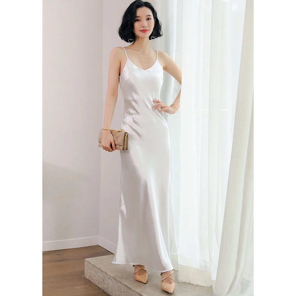 Satin Slip Dress – Spaghetti Strap Sexy Maxi Dress